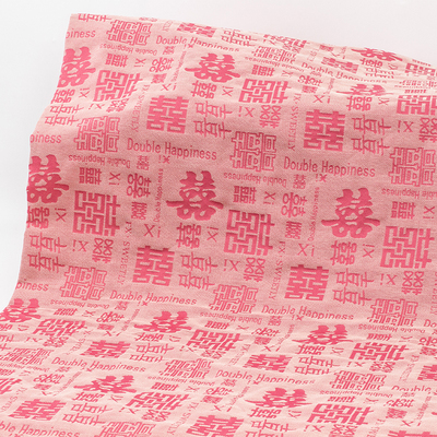 中国风粉红大喜字提花面料高档