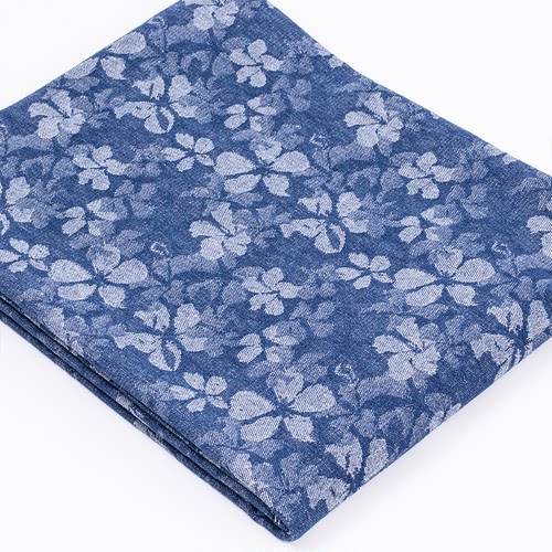 蓝色提花牛仔布料面料手工DIY