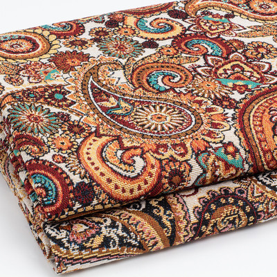 民族风腰果花提花面料服装厚款