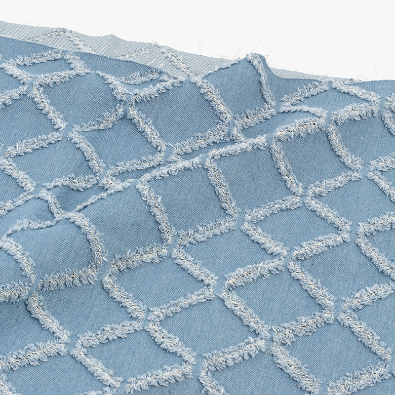 菱格蓝色水洗牛仔布料服装面料