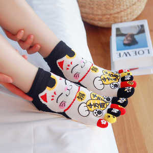五指袜女招财猫纯棉短筒可爱卡通分趾脚趾袜子日系全棉女士船袜