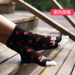 全店满29元 春秋五指袜女纯棉卡通五趾中筒高腰袜子舒适防臭 包邮