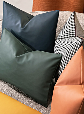 现代简约纯色皮质抱枕靠垫沙发靠枕1302轻奢高级感方形腰靠背含芯