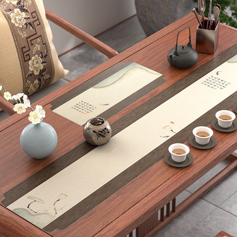 新中式皮革桌旗防水茶桌布