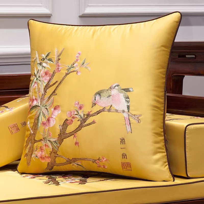 布一堂现代中式绒布绣花靠垫沙发抱枕1135含芯简约靠枕纯色靠背