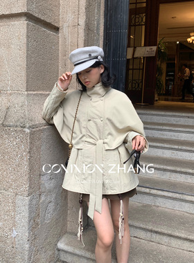 CZ ZHANG秋冬假两件棉衣双排扣细带学院风宽松休闲风衣棉服B48177
