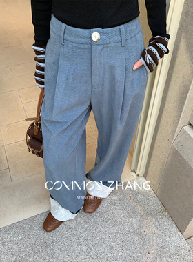 CZ ZHANG秋冬多色灯芯绒撞色翻边直筒休闲裤女通勤质感长裤