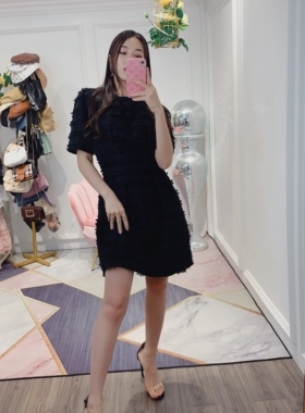 不退换超仙流苏羽毛连衣裙中长款女士连衣裙新款气质夏显瘦裙子女