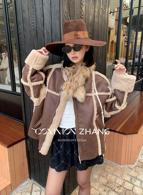 CZ ZHANG秋冬仿皮毛一体羊羔毛棉衣女宽松保暖休闲皮衣外套B47236