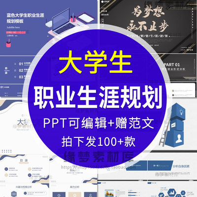 大学生职业生涯规划PPT模板设计与发展职场就业求职简历创业指导