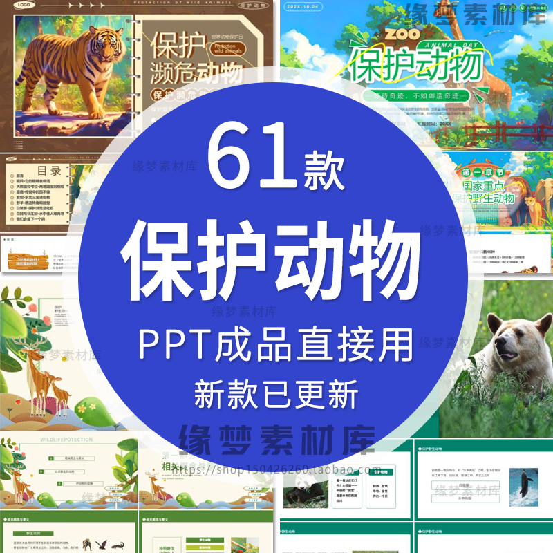 保护珍稀野生动物班会课件PPT模板世界动物保护日宣传关爱生命