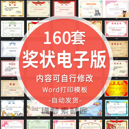 中小学个性荣誉证书奖状word格式可修改打印模板A4A3B4电子版证书