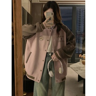 美式拼接棒球服外套女秋冬新款学生复古小众设计感夹克上衣小个子