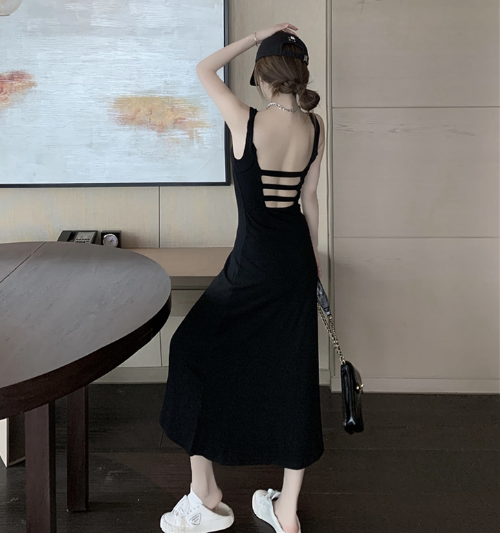 Real price waist show thin square collar care machine open back dress