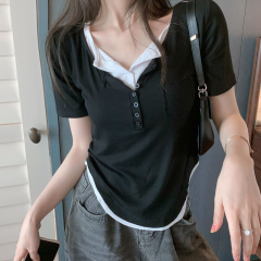 Two color matching short sleeve t-shirts