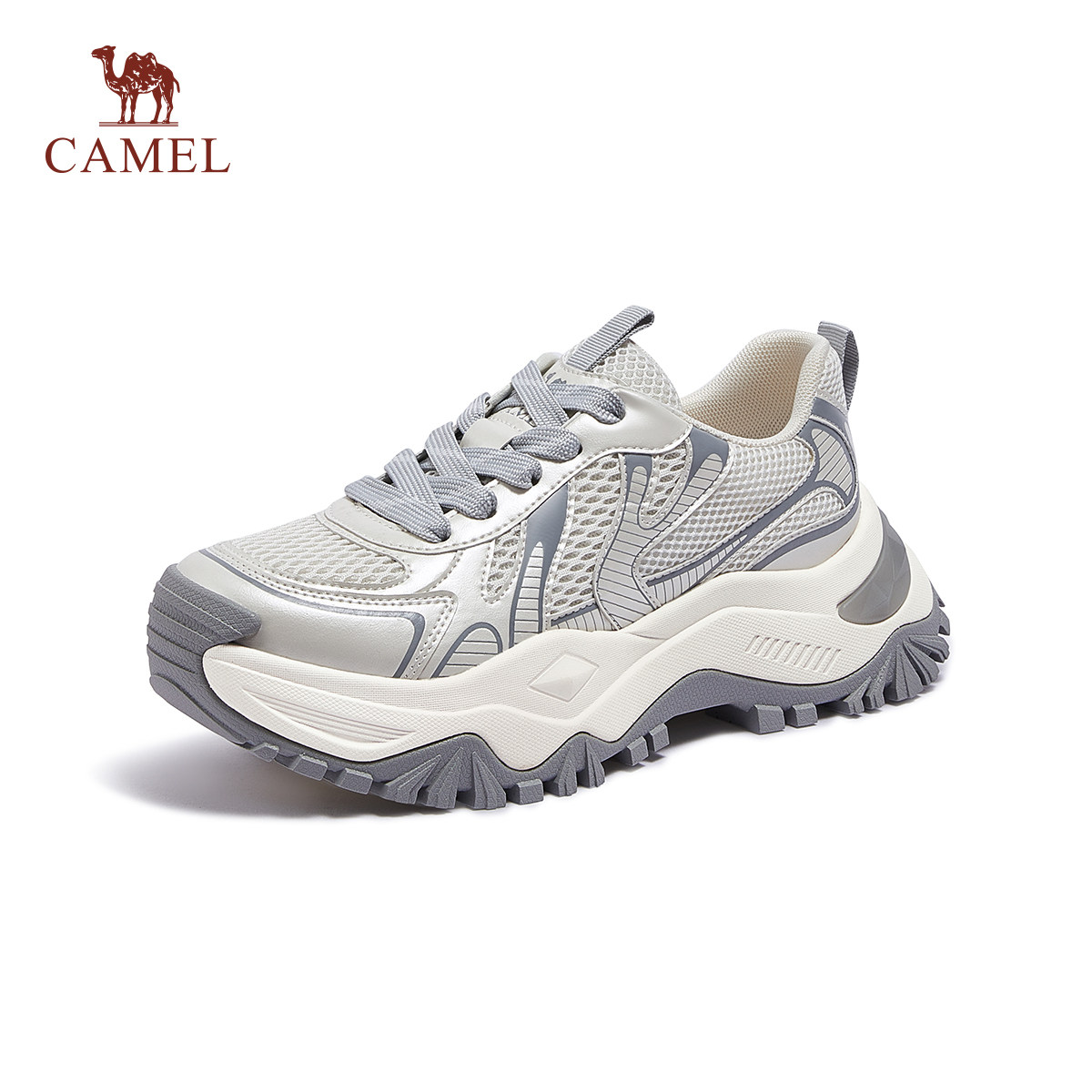 骆驼女鞋2026年春季网面百搭厚底增高板鞋老爹鞋运动鞋休闲鞋女款