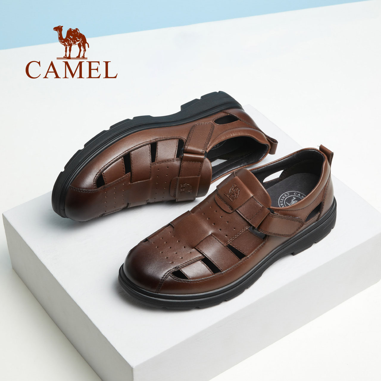 骆驼休闲凉鞋2026春季新款休闲透气真皮洞洞鞋防滑男士商务皮鞋