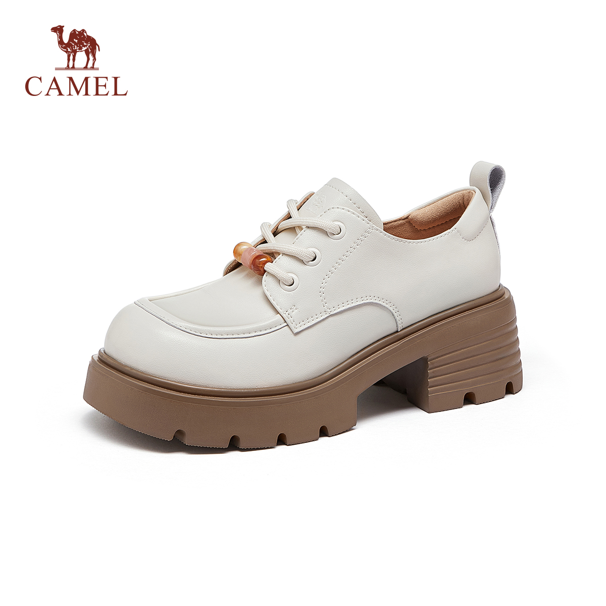 骆驼女鞋粗跟厚底乐福鞋小皮鞋