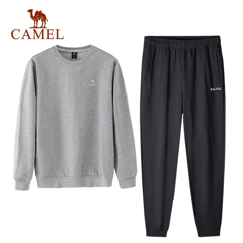 骆驼运动套装男圆领卫衣卫裤两件套跑步套头衫休闲百搭运动服女