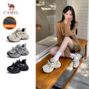 【银际】骆驼女鞋老爹鞋2025年秋季新款厚底增高加绒鞋银色运动鞋