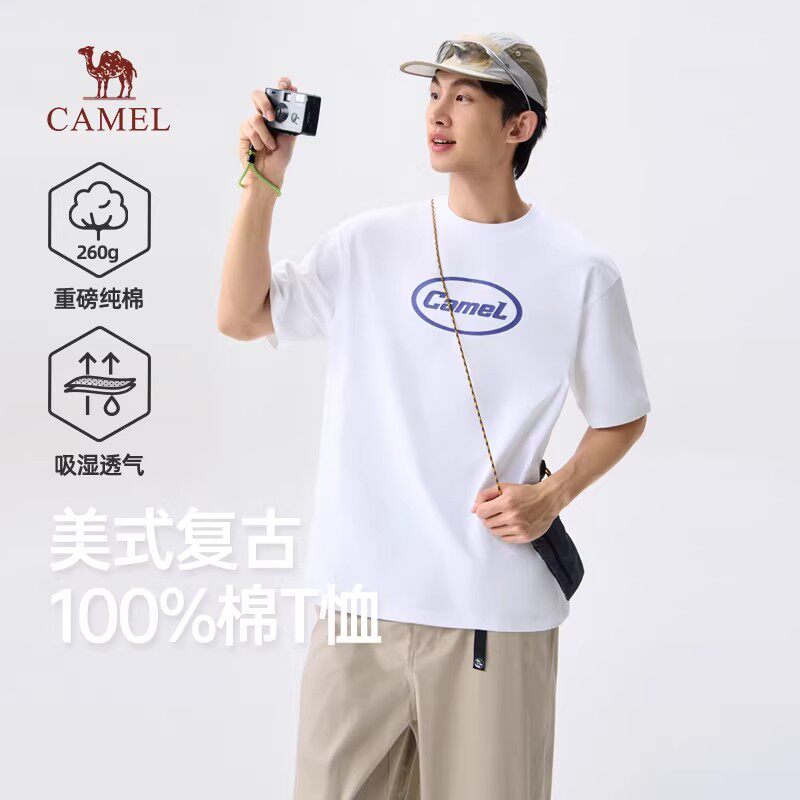 骆驼男装重磅短袖t恤男2026新款夏季凉感情侣同款复古半袖体恤女
