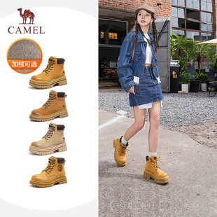 短靴工装 骆驼马丁靴女鞋 登山鞋 英伦风厚大黄靴户外徒步鞋 靴 新款