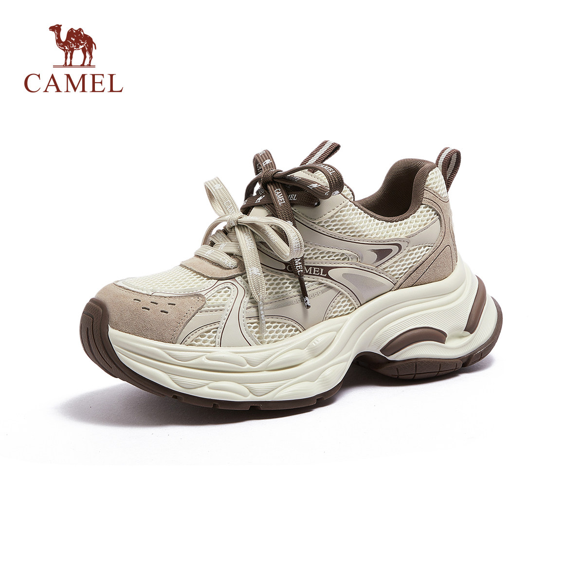 骆驼女鞋2026春季新款厚底老爹鞋双鞋带增高运动休闲鞋厚底女鞋