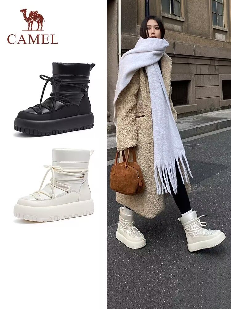 Женская обувь Camel; коллекция 2025 года; новинка зимы; женские зимние ботинки на толстой подошве; большие размеры; утепленная бархатная уличная обувь из хлопка средней длины; женская обувь Изображение 1