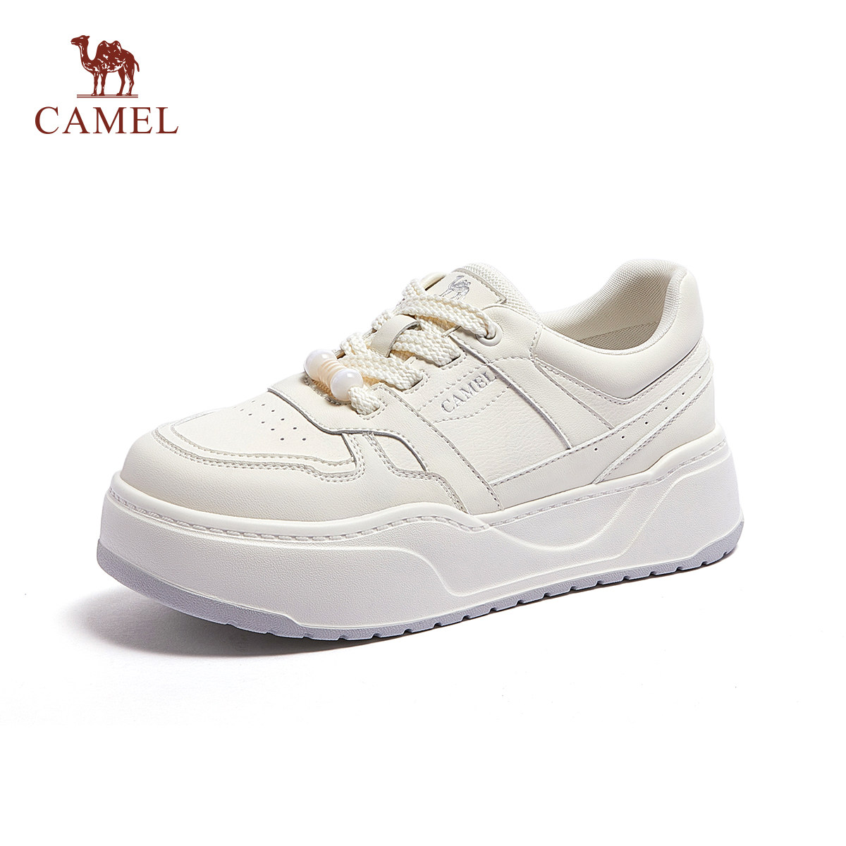 骆驼女鞋2026春季新款学院风系带休闲运动鞋厚底增高小白鞋女板鞋
