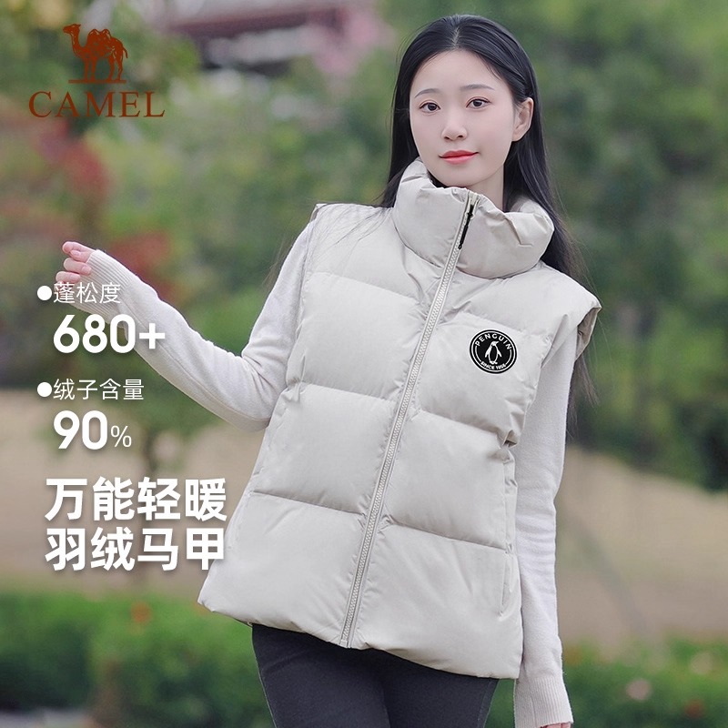 企鹅轻量羽绒服马甲女户外2025秋冬新款保暖看坎肩立领外套女