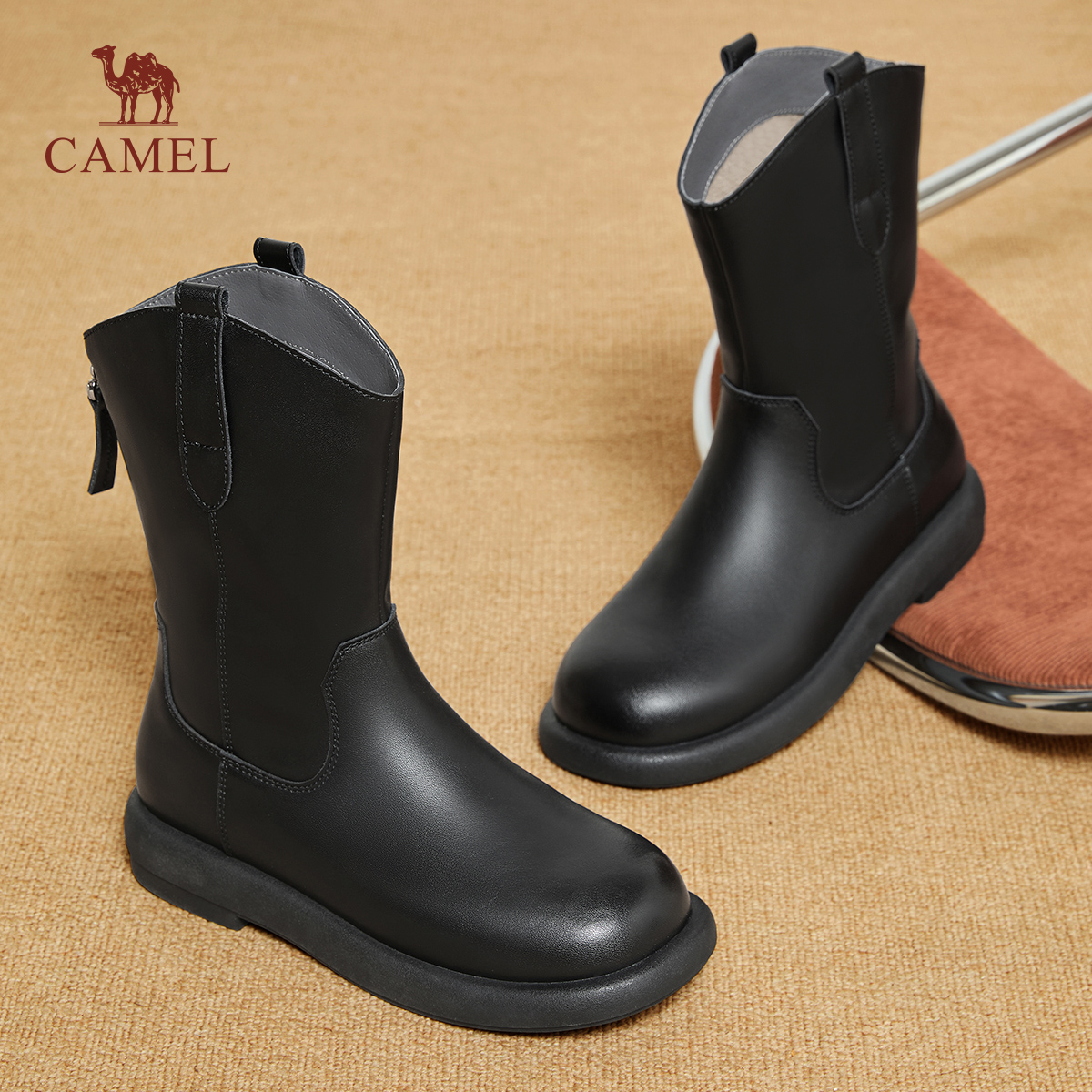 骆驼女鞋时装靴复古百搭舒适