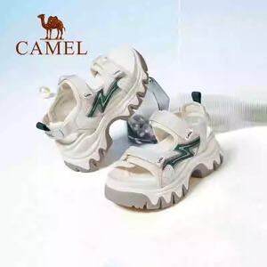 骆驼女鞋2023夏季新款厚底运动凉鞋女粗跟魔术贴时尚百搭沙滩鞋女