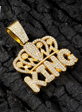 合金镶钻皇冠KING古巴长款项链吊坠 欧美嘻哈流行饰品 厂家现货