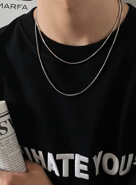 ins简约小众方形蛇骨项链高街男士潮嘻哈高级感女锁骨链配饰