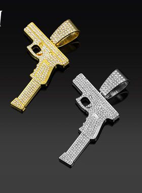 复古欧美嘻哈镶钻合金手枪吊坠流行街舞歌手潮酷饰品厂家批发现货