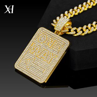 美式英文字母方块镶钻迈阿密古巴项链 跨境热卖饰品 流行首饰厂家