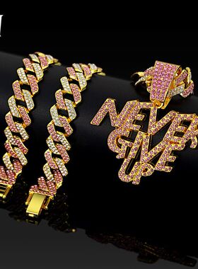 女式嘻哈NEVER GIVE UP 双色永不放弃项链潮酷配饰跨境热卖饰品