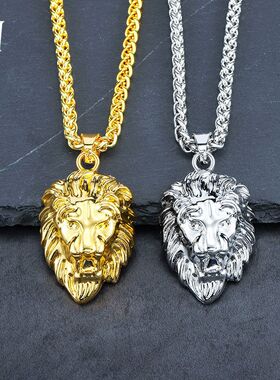 跨境工厂低价批发嘻哈hiphop合金狮子头项链饰品男潮人首饰礼物