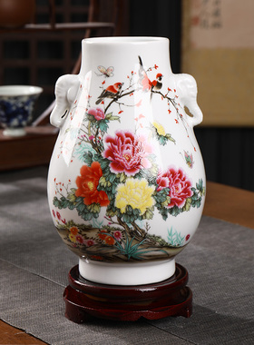 景德镇陶瓷器双耳花瓶摆件