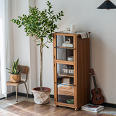 小满北欧「美集」柚木实木中古茶具收纳边柜玻璃陈列储物柜