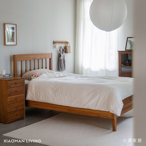 小满LIVING「安枕」柚木实木床 可定制 简约单人床