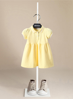 女童黄色POLO连衣裙宝宝儿童装夏装新款纯色球裙休闲运动裙子棉