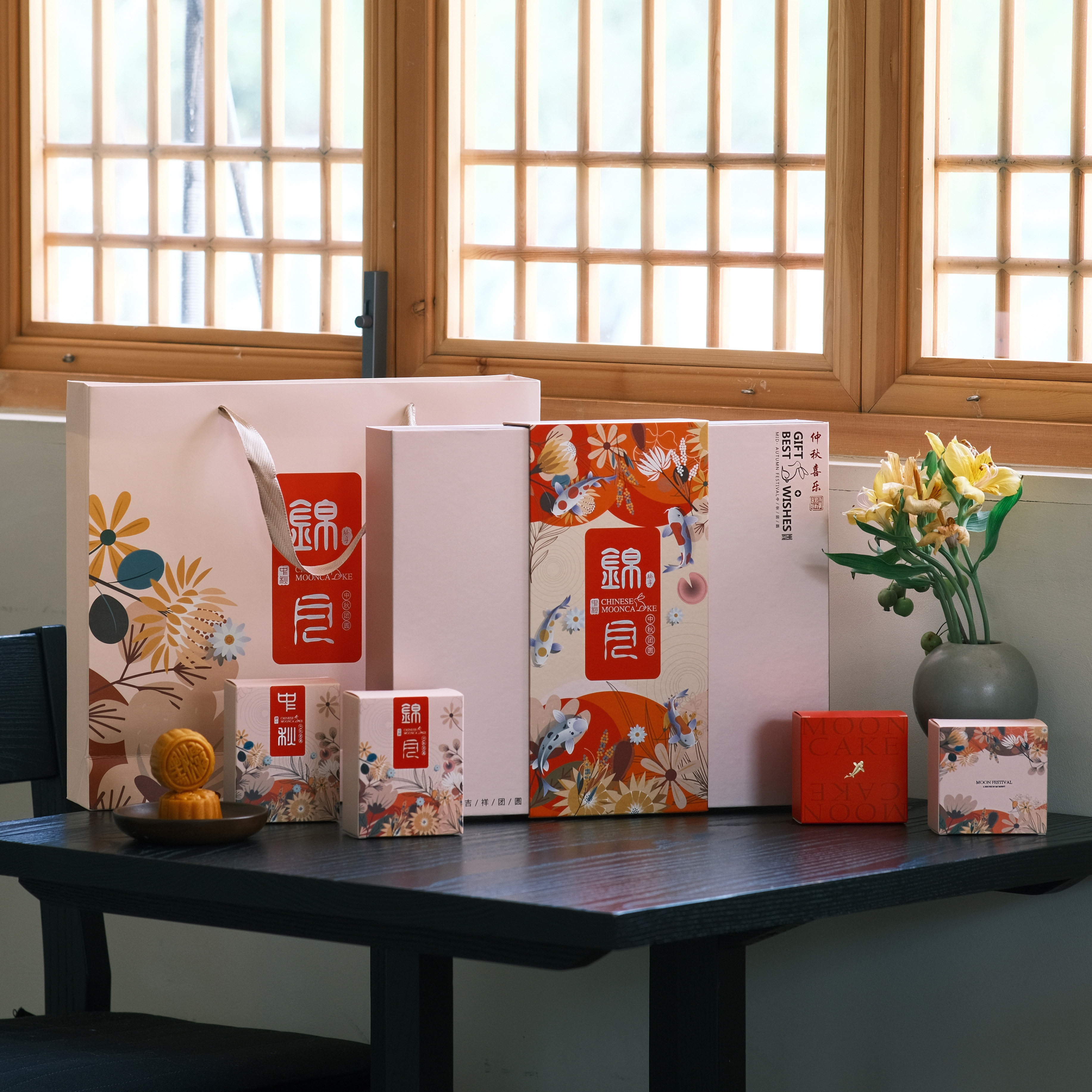 新款高档中秋礼盒月饼包装盒国潮风大气礼盒6粒8粒装手提空盒批发