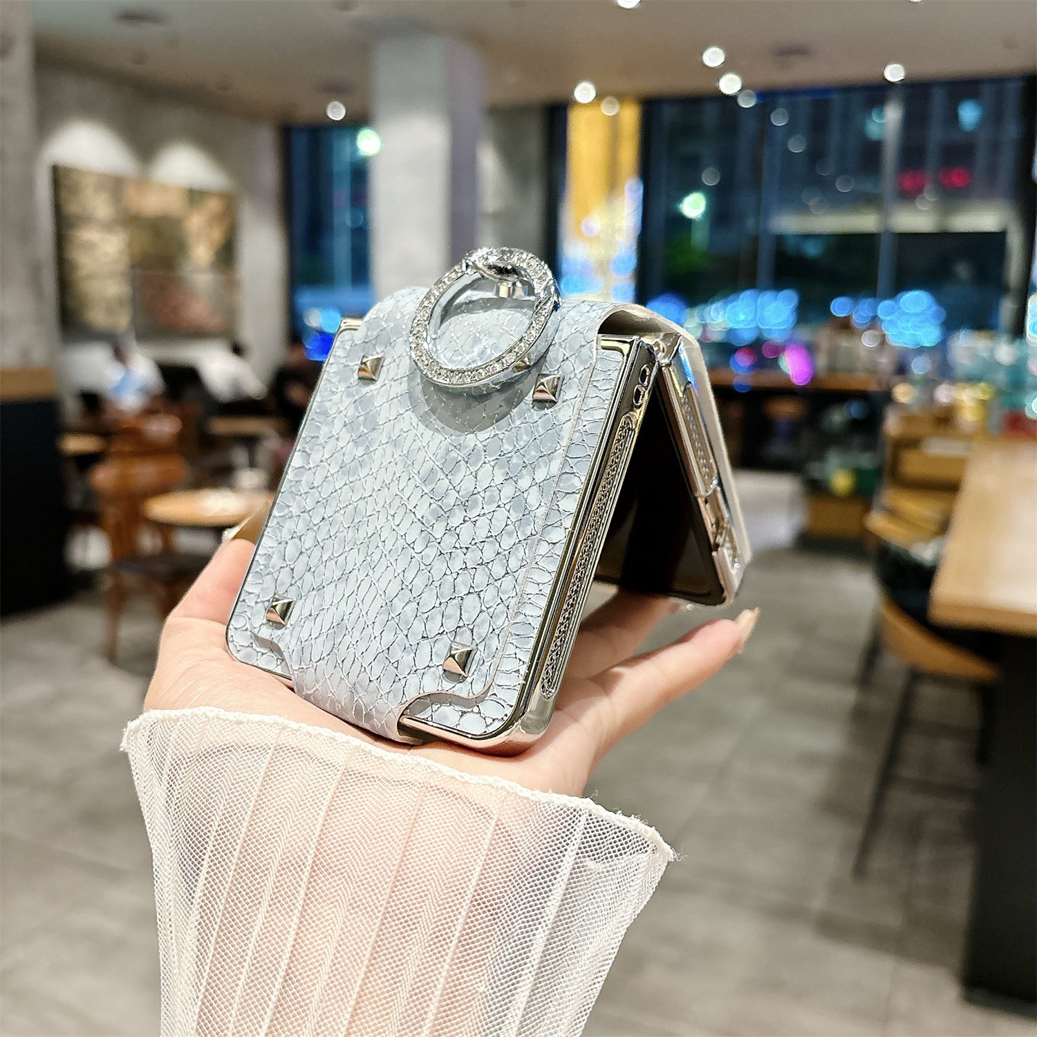 ins个性小众奢华铆钉带指环扣电镀蛇纹适用OPPOfindn3flip手机壳vivoxflip皮套折叠屏中轴全包边保护套防摔n2