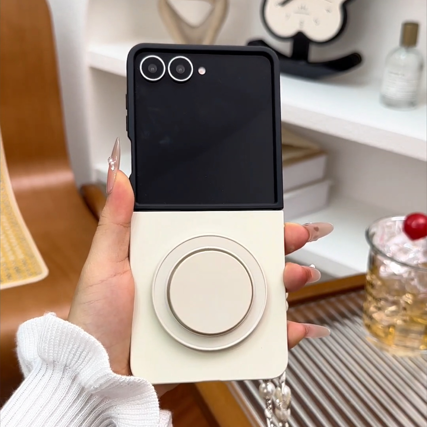 撞色黑白磁吸支架适用荣耀magicvflip2手机壳小米mixflip2三星zflip7折叠屏6华为pocket2全包防摔oppon3flip