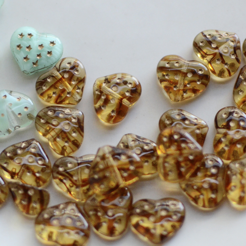 桃心爱心耳环材料配件捷克琉璃