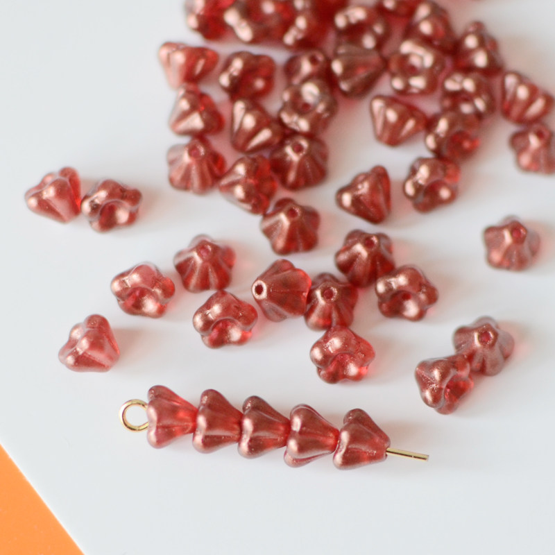 手工DIY捷克进口中孔4*6mm琉璃玻璃珠喇叭莲雾花散珠配件材料10颗