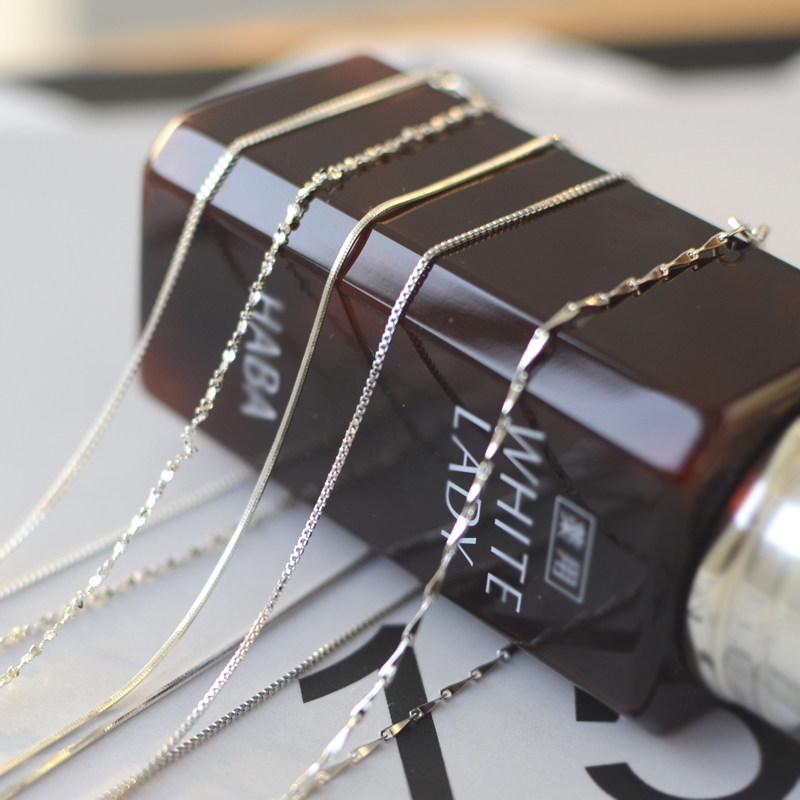 S925纯银项链银链子女款简约锁骨链蛇骨链无吊坠银饰颈链盒子链