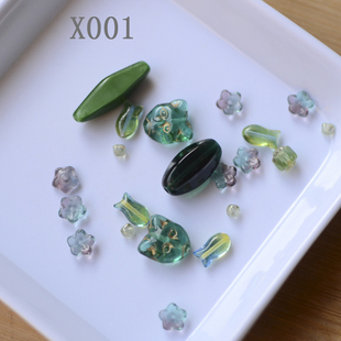 进口捷克琉璃散珠复古小花树叶水滴珠diy串珠戒指项链混色包 包邮