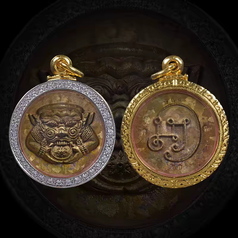 泰国佛牌真品 瓦玛哈塔 泽度金 拉胡吊坠 泰南著名藏家同款项链